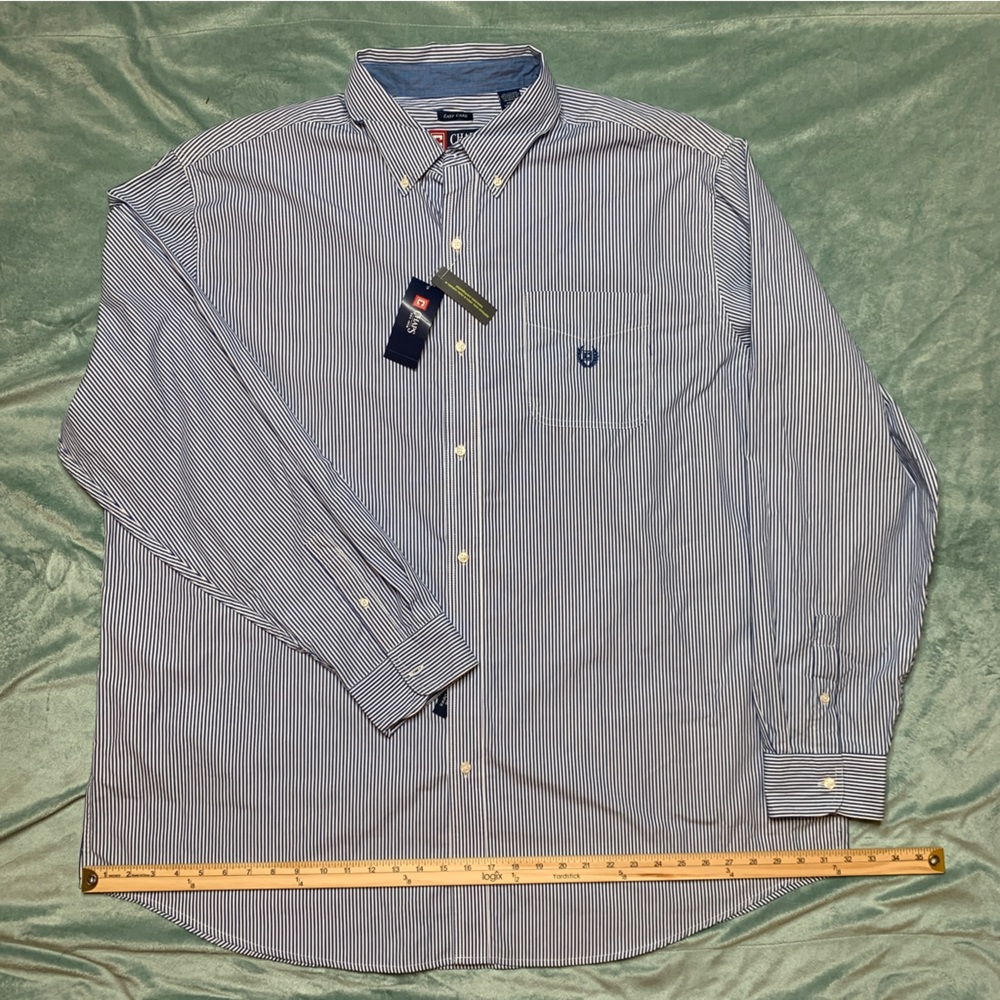 Chaps Mens Button Down Shirt 3XT BIG Blue Stripe Long Sleeve Pocket NWT